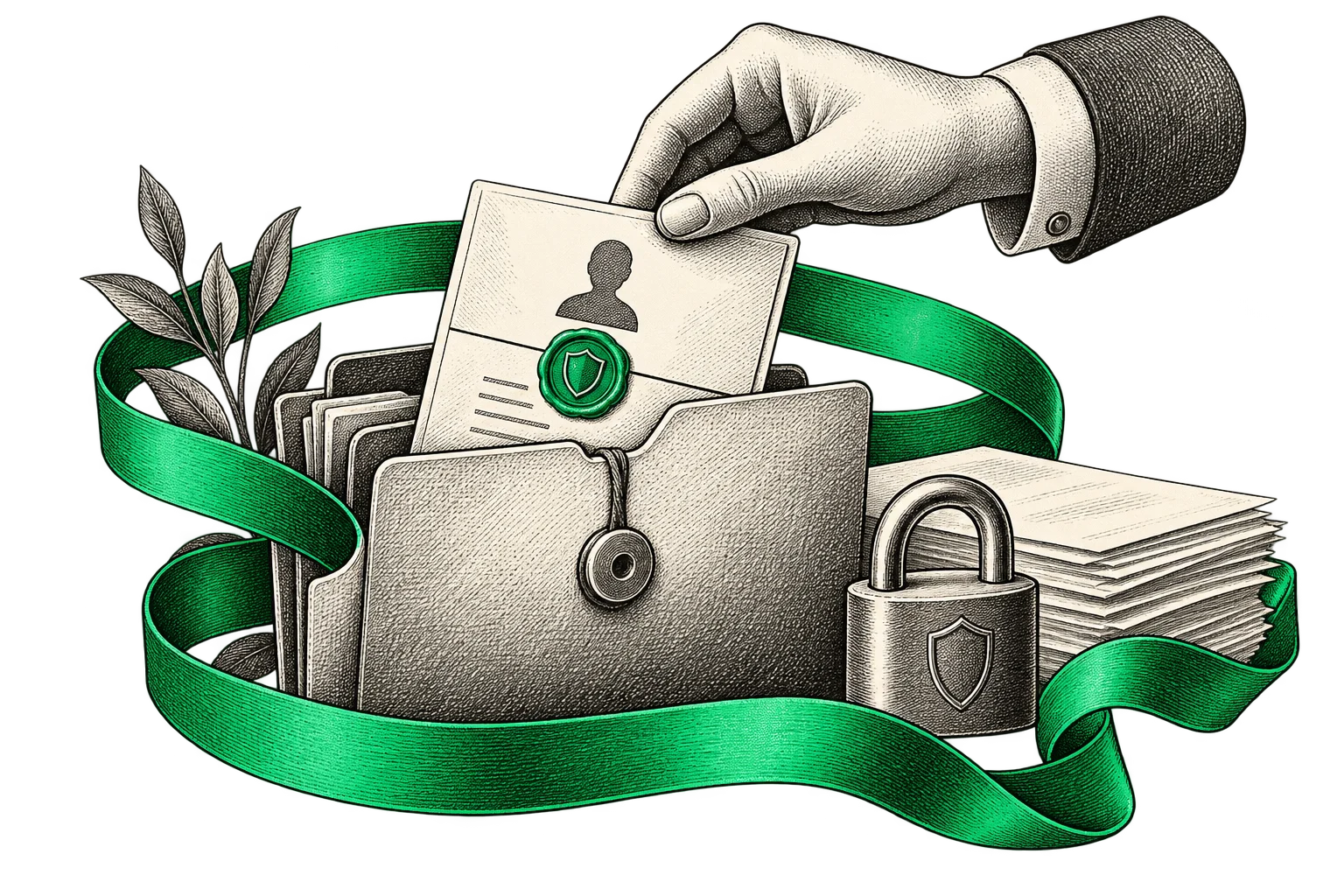 Editorial illustration of privacy, personal information and considered data protection.