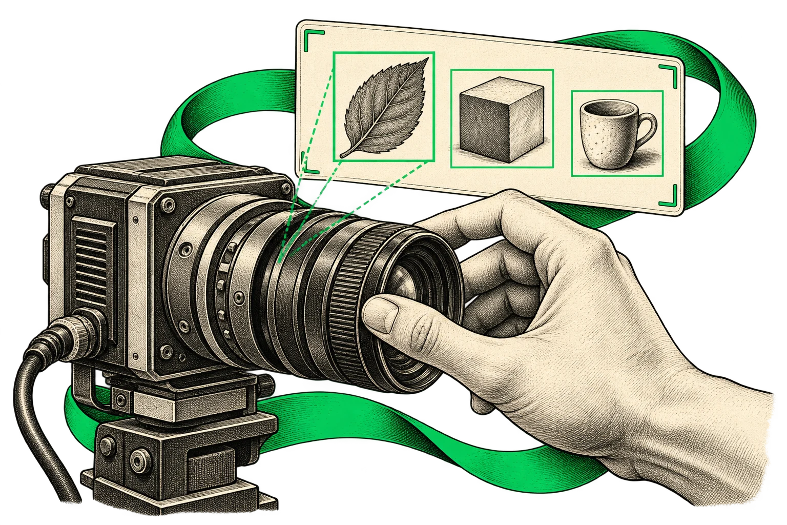 Editorial illustration of computer vision, exploring how software sees and interprets the world.